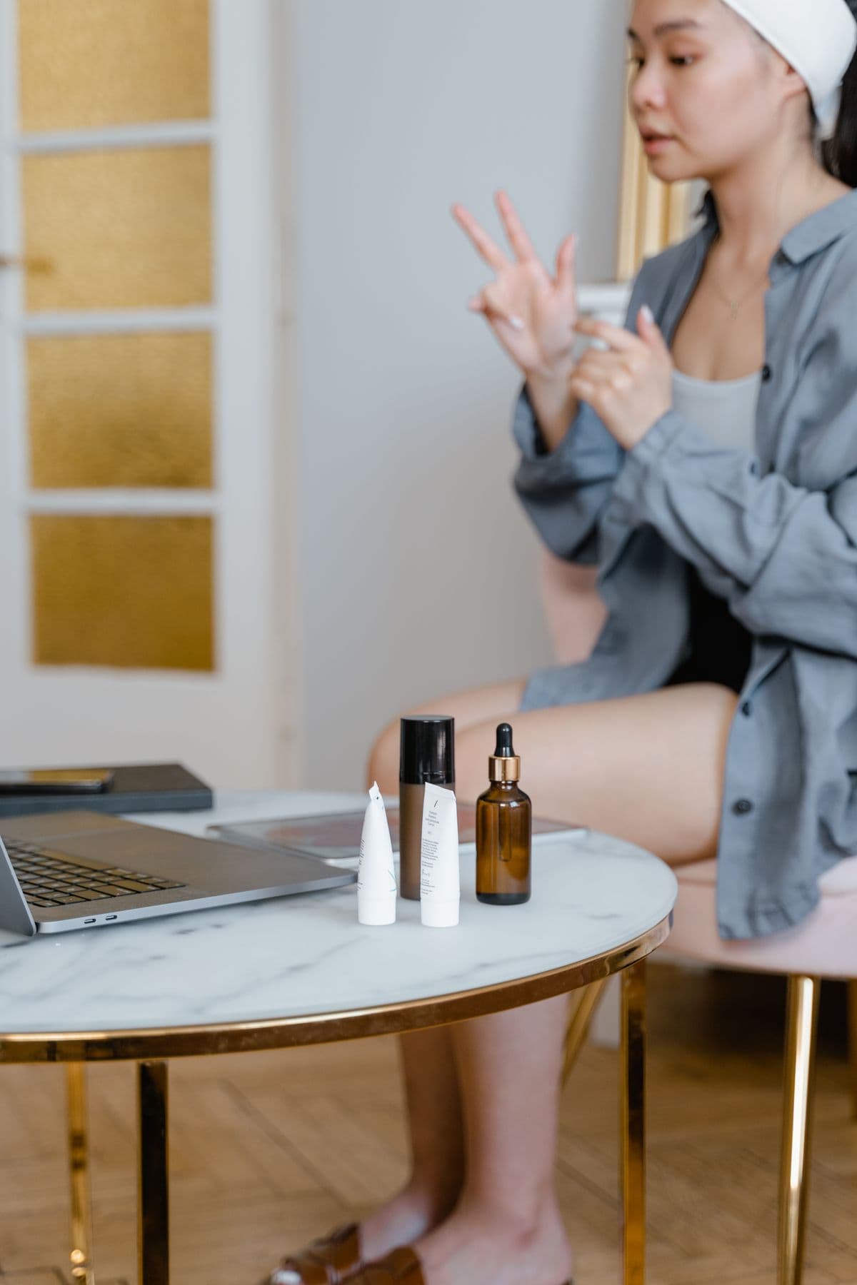 Skincare products arranged softly